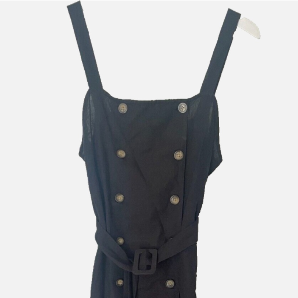 Topshop Black Linen Cotton Button Down Pencil Dress